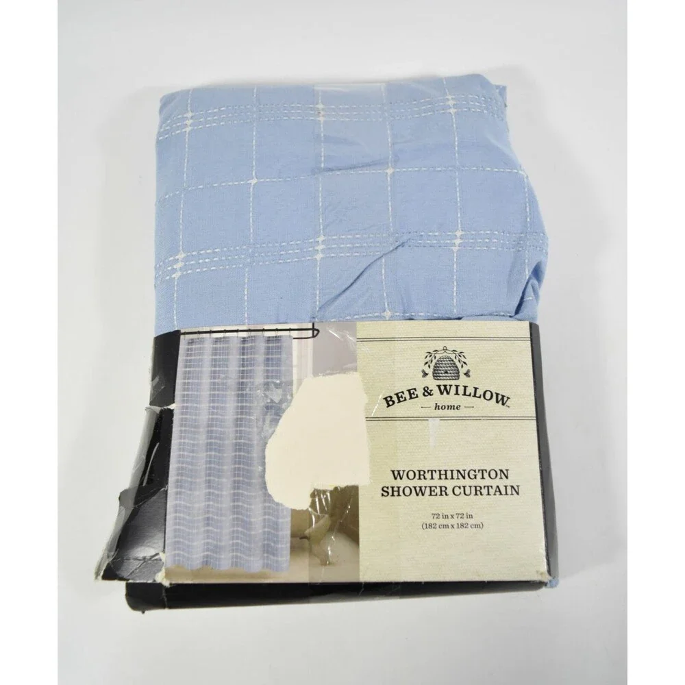 NEW Bee & Willow Home Blue Check Cotton Worthington Shower Curtain 72